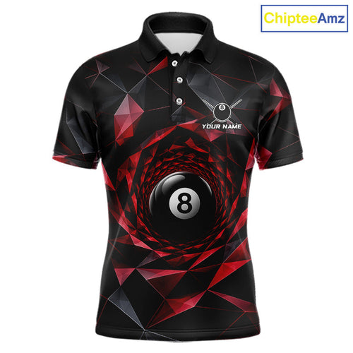 Custom 8 Ball Pool Jersey Personalized Red Geometric Billiard Short Sleeve Polo Quarter-Zip Shirt