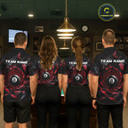 Custom 8 Ball Pool Jersey Personalized Red Geometric Billiard Short Sleeve Polo Quarter-Zip Shirt