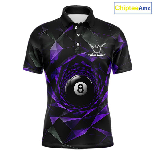 Custom 8 Ball Pool Jersey Personalized Purple Geometric Billiard Short Sleeve Polo Quarter-Zip Shirt