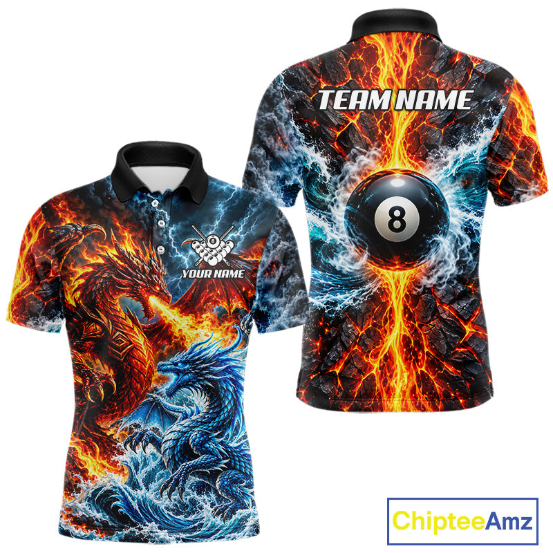 Custom Fire And Ice Dragon 8 Ball Pool Billiard Shirt Personalized Team Name Billiard Apparel