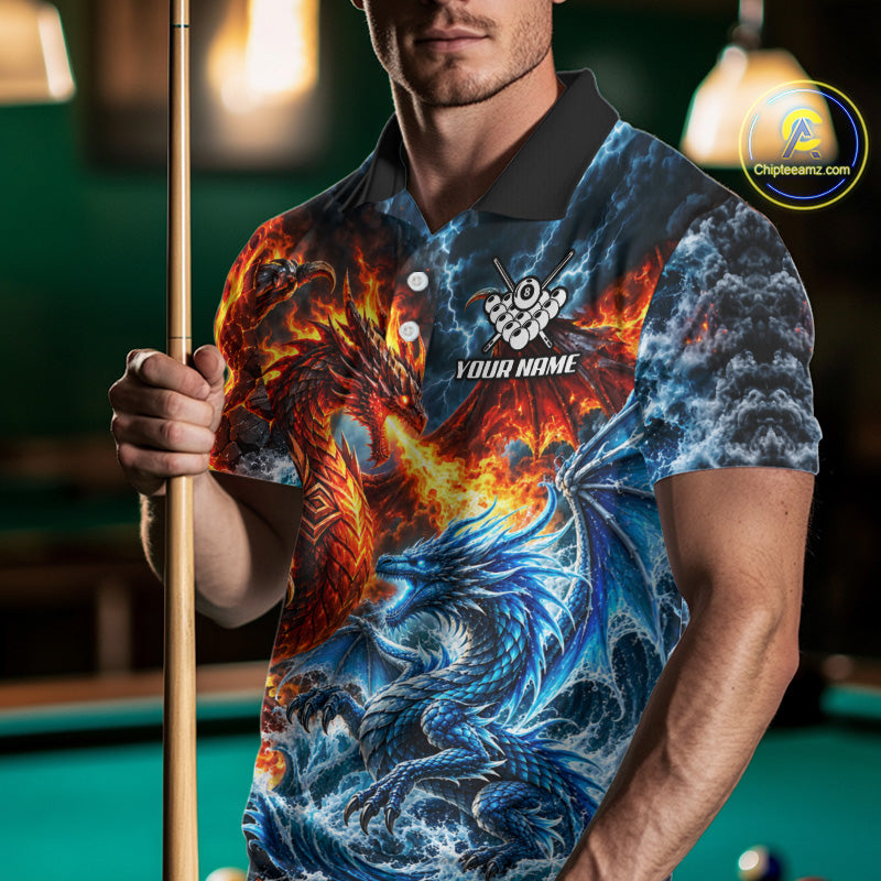 Custom Fire And Ice Dragon 8 Ball Pool Billiard Shirt Personalized Team Name Billiard Apparel