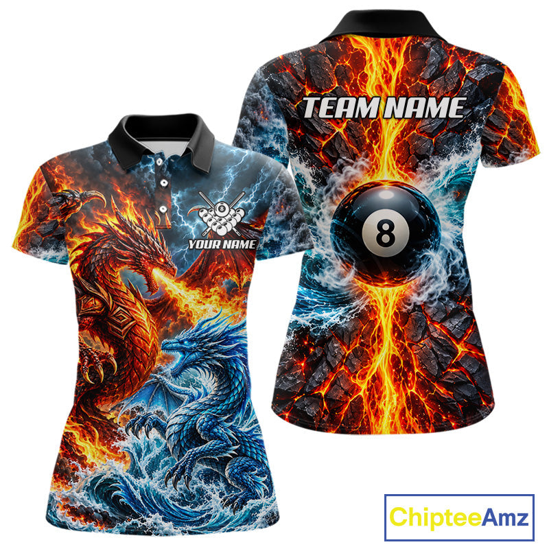 Custom Fire And Ice Dragon 8 Ball Pool Billiard Shirt Personalized Team Name Billiard Apparel