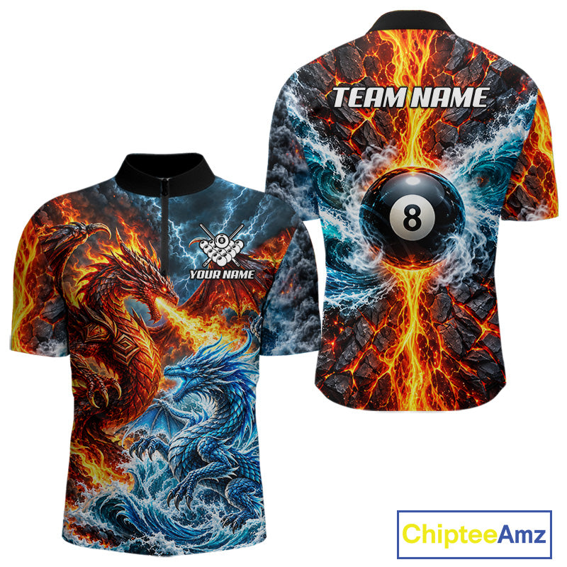 Custom Fire And Ice Dragon 8 Ball Pool Billiard Shirt Personalized Team Name Billiard Apparel