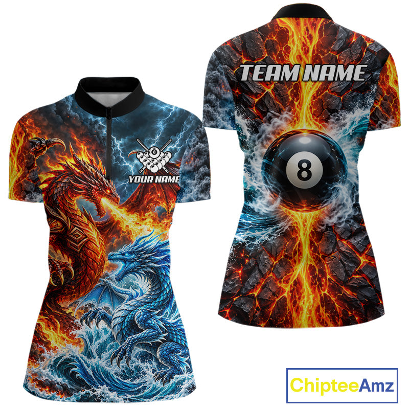 Custom Fire And Ice Dragon 8 Ball Pool Billiard Shirt Personalized Team Name Billiard Apparel