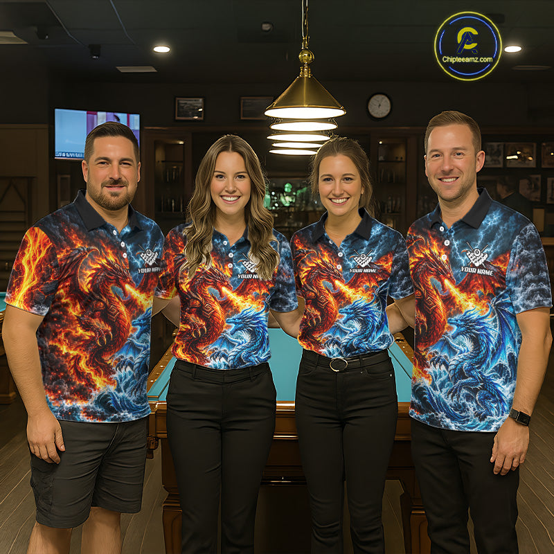 Custom Fire And Ice Dragon 8 Ball Pool Billiard Shirt Personalized Team Name Billiard Apparel