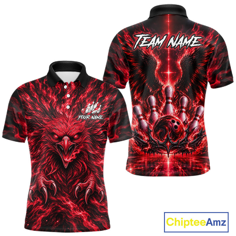 Red Lightning Eagle Bowling Polo 1/4-Zip Custom Crown Wings Bowling Strike Team Apparel