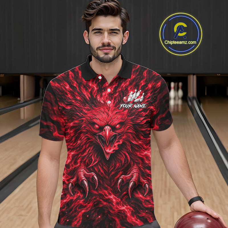 Red Lightning Eagle Bowling Polo 1/4-Zip Custom Crown Wings Bowling Strike Team Apparel