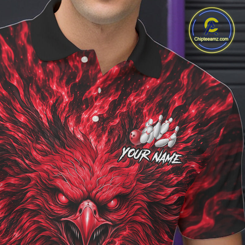 Red Lightning Eagle Bowling Polo 1/4-Zip Custom Crown Wings Bowling Strike Team Apparel