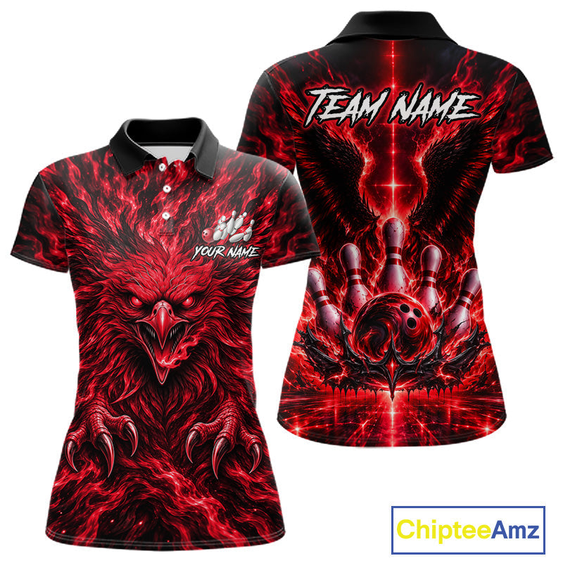 Red Lightning Eagle Bowling Polo 1/4-Zip Custom Crown Wings Bowling Strike Team Apparel
