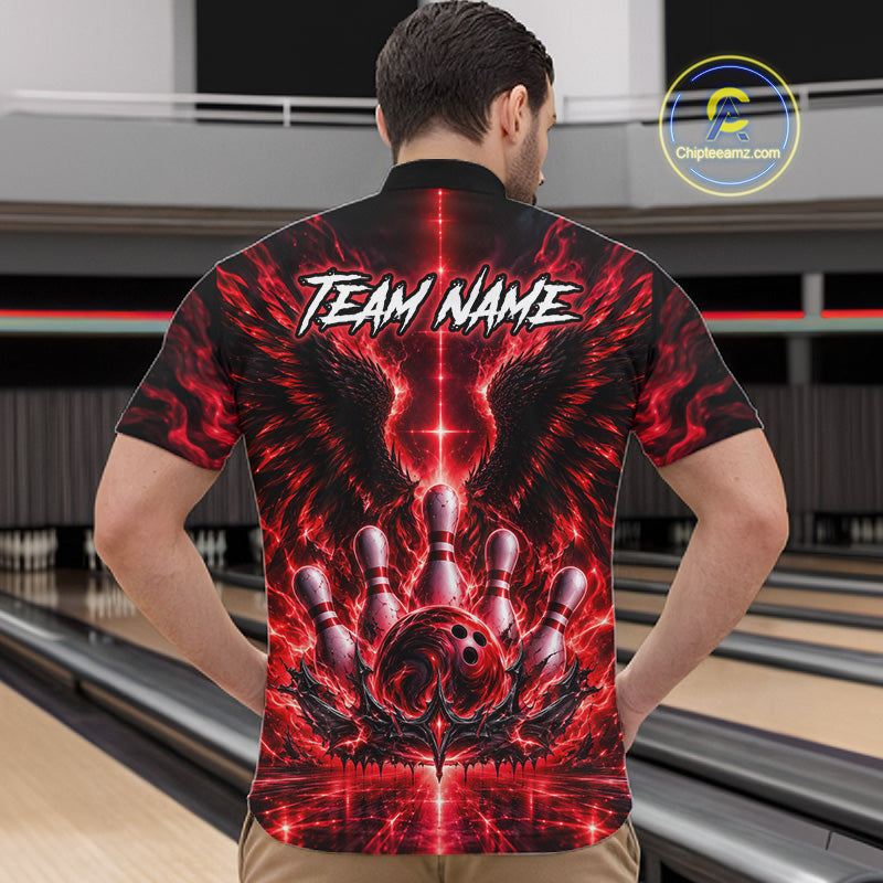 Red Lightning Eagle Bowling Polo 1/4-Zip Custom Crown Wings Bowling Strike Team Apparel