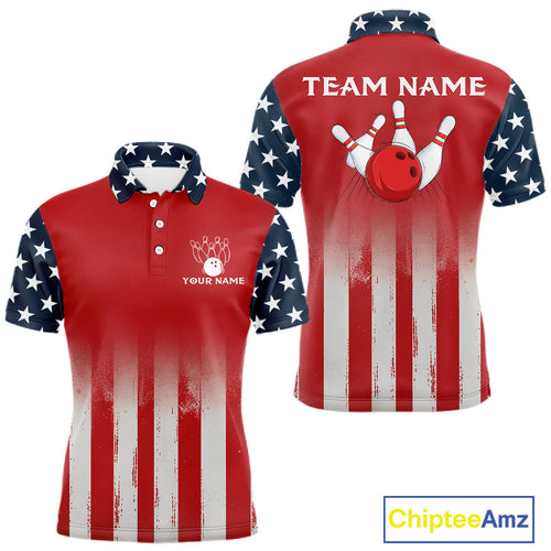 Custom American Flag Bowling Polo Quarter-Zip Shirts With Team Name, Patriot Bowlers Outfit