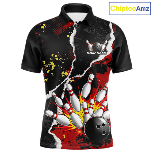 Grunge Black & Red Strike Bowling Ball & Pins Shirts Personalized Bowling Team Outfits