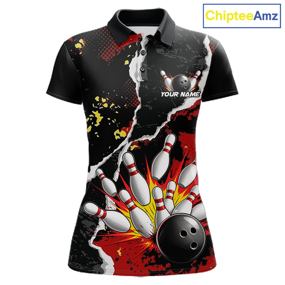 Grunge Black & Red Strike Bowling Ball & Pins Shirts Personalized Bowling Team Outfits