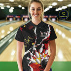 Grunge Black & Red Strike Bowling Ball & Pins Shirts Personalized Bowling Team Outfits