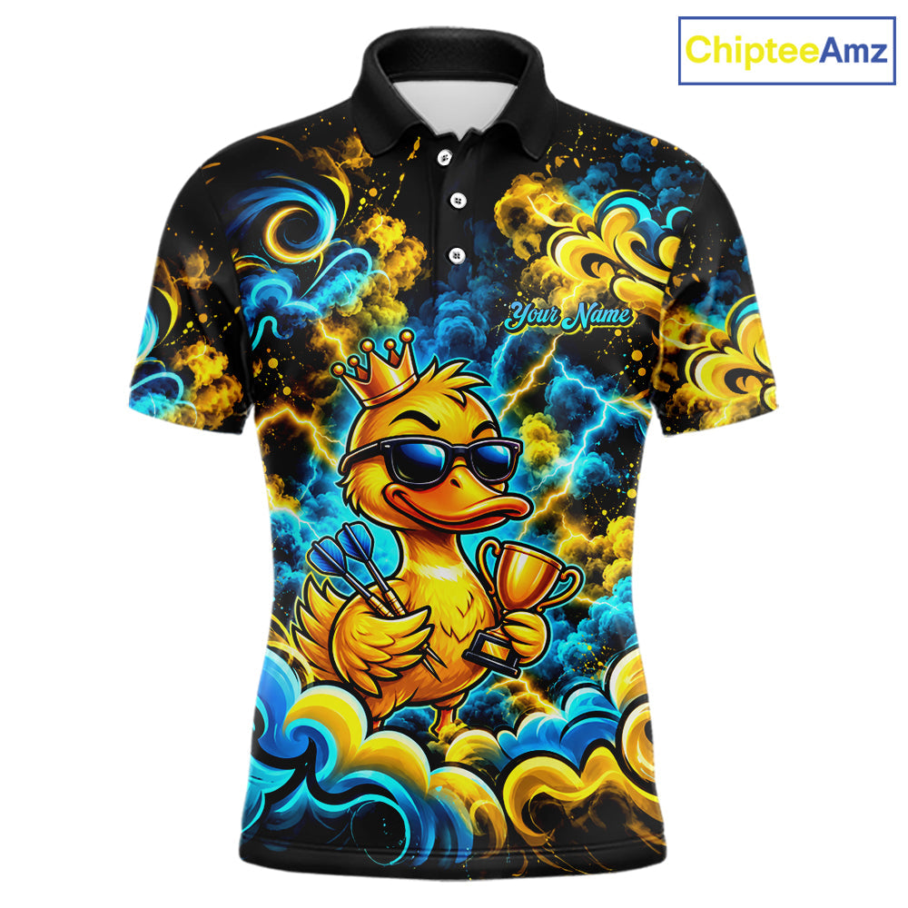 Yellow Blue Smoke Duck Darts Polo 1/4-Zip Shirt Neon Lightning Funny Darts Team Uniform