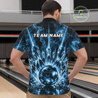 Custom Crystal Glass Bowling Polo 1/4-Zip Shirt Blue Neon Smoke Bowling Team Jersey Gift For Bowler
