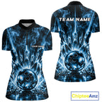 Custom Crystal Glass Bowling Polo 1/4-Zip Shirt Blue Neon Smoke Bowling Team Jersey Gift For Bowler