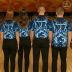 Custom Crystal Glass Bowling Polo 1/4-Zip Shirt Blue Neon Smoke Bowling Team Jersey Gift For Bowler