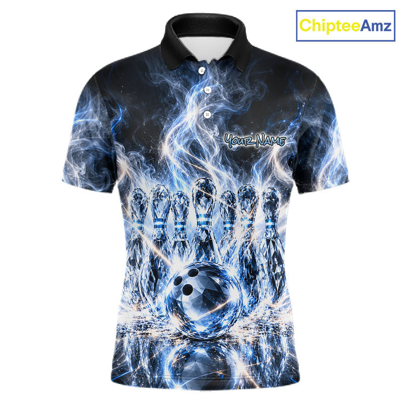 Blue & White Crystal Glass Pins And Ball Bowling Shirt Custom Smokes Bowling Team Jersey