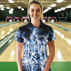Blue & White Crystal Glass Pins And Ball Bowling Shirt Custom Smokes Bowling Team Jersey