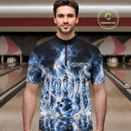 Blue & White Crystal Glass Pins And Ball Bowling Shirt Custom Smokes Bowling Team Jersey