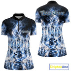 Blue & White Crystal Glass Pins And Ball Bowling Shirt Custom Smokes Bowling Team Jersey