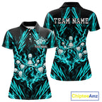 Custom Teal Lightning Bowling Jersey Fire Flame Bowling Polo 1/4-Zip Shirt Bowler Gift