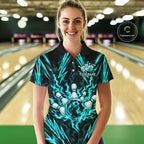 Custom Teal Lightning Bowling Jersey Fire Flame Bowling Polo 1/4-Zip Shirt Bowler Gift