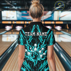 Custom Teal Lightning Bowling Jersey Fire Flame Bowling Polo 1/4-Zip Shirt Bowler Gift