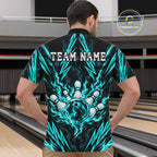 Custom Teal Lightning Bowling Jersey Fire Flame Bowling Polo 1/4-Zip Shirt Bowler Gift