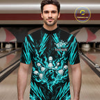 Custom Teal Lightning Bowling Jersey Fire Flame Bowling Polo 1/4-Zip Shirt Bowler Gift