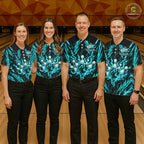 Custom Teal Lightning Bowling Jersey Fire Flame Bowling Polo 1/4-Zip Shirt Bowler Gift