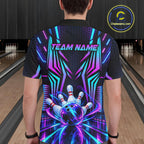 Personalized Neon Cyberpunk Bowling Shirt Blue & Pink Futuristic Bowling Team Apparel