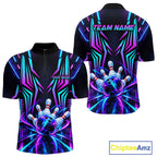 Personalized Neon Cyberpunk Bowling Shirt Blue & Pink Futuristic Bowling Team Apparel