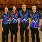Personalized Neon Cyberpunk Bowling Shirt Blue & Pink Futuristic Bowling Team Apparel