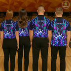 Personalized Neon Cyberpunk Bowling Shirt Blue & Pink Futuristic Bowling Team Apparel