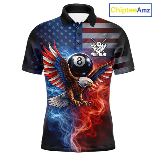 Blue & Red Flames Eagle 8 Ball 9 Ball Pool Billiard Shirt Custom US Flag Billiard Jersey