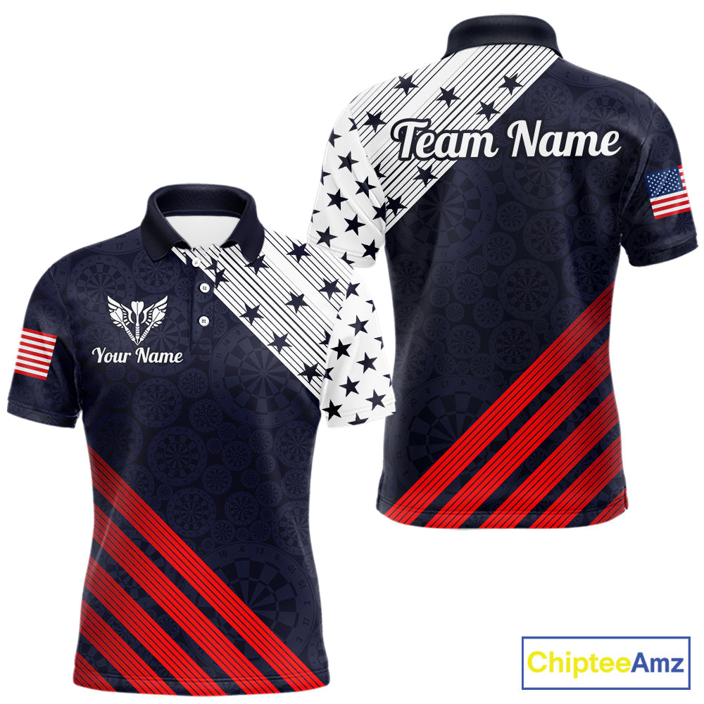 Custom Patriotic US Flag Stars Stripes Darts Polo 1/4-Zip Shirt Personalized Darts Team Shirt
