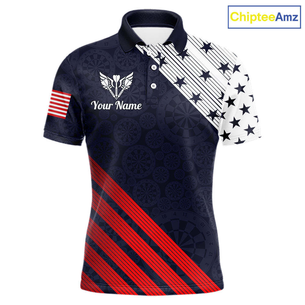 Custom Patriotic US Flag Stars Stripes Darts Polo 1/4-Zip Shirt Personalized Darts Team Shirt