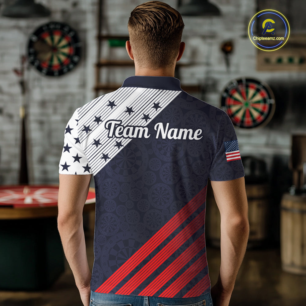 Custom Patriotic US Flag Stars Stripes Darts Polo 1/4-Zip Shirt Personalized Darts Team Shirt
