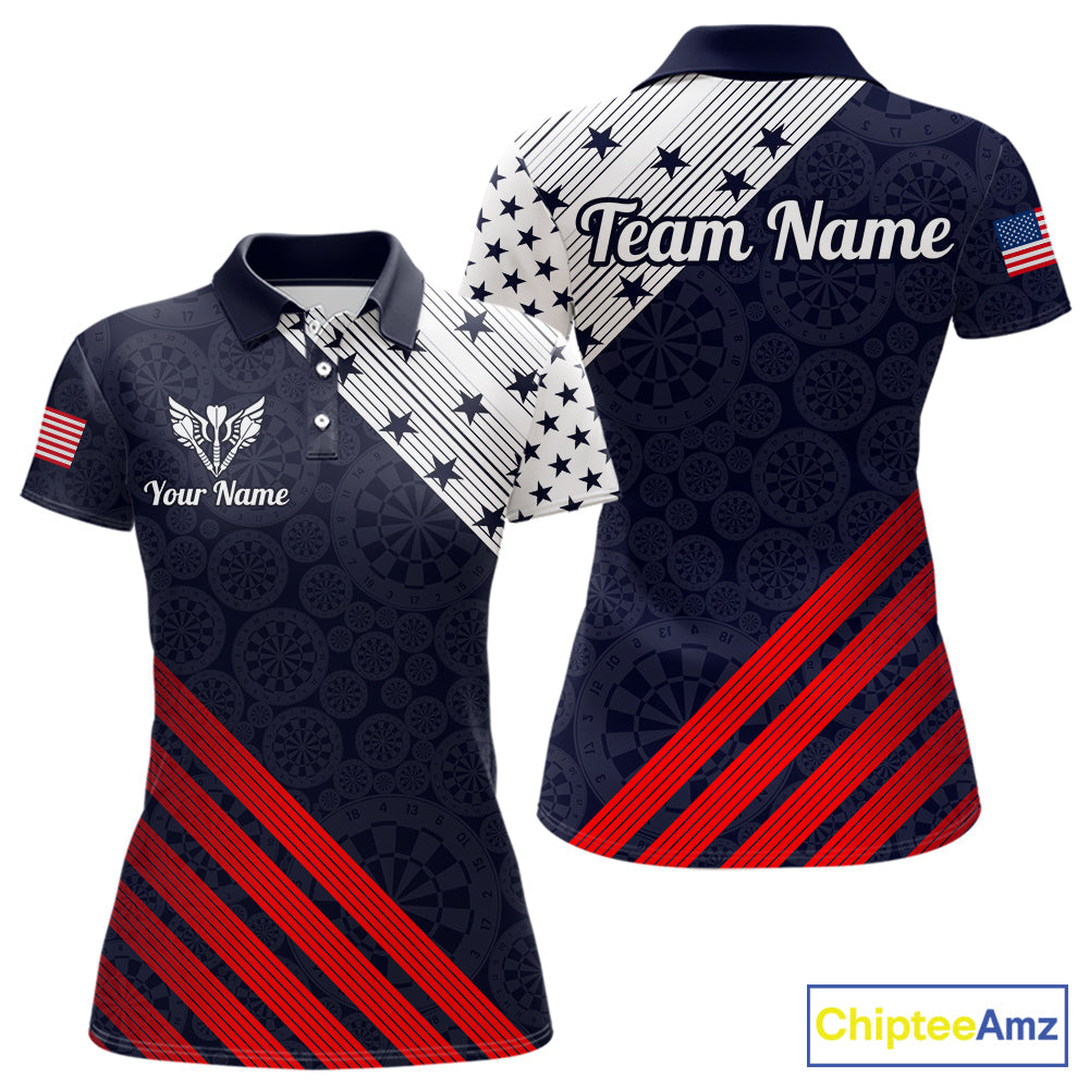 Custom Patriotic US Flag Stars Stripes Darts Polo 1/4-Zip Shirt Personalized Darts Team Shirt