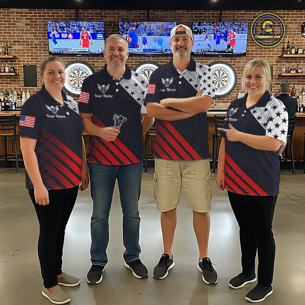 Custom Patriotic US Flag Stars Stripes Darts Polo 1/4-Zip Shirt Personalized Darts Team Shirt