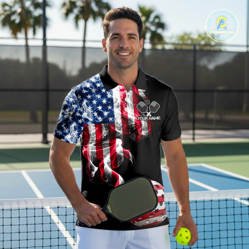 US Flag Smoking Pickleball Ball T-Shirt Custom Patriotic Pickleball Team Jerseys