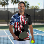 US Flag Smoking Pickleball Ball T-Shirt Custom Patriotic Pickleball Team Jerseys
