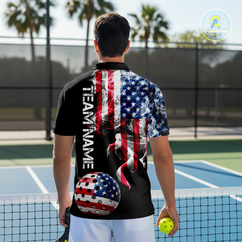 US Flag Smoking Pickleball Ball T-Shirt Custom Patriotic Pickleball Team Jerseys