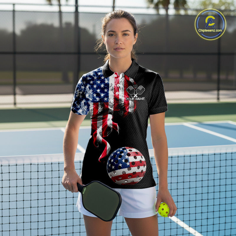 US Flag Smoking Pickleball Ball T-Shirt Custom Patriotic Pickleball Team Jerseys