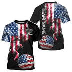 US Flag Smoking Pickleball Ball T-Shirt Custom Patriotic Pickleball Team Jerseys