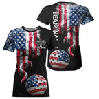 US Flag Smoking Pickleball Ball T-Shirt Custom Patriotic Pickleball Team Jerseys