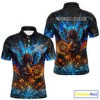 Blue And Orange Splatter Dragon Darts Polo Quarter-Zip Shirts Custom Darts Team Jersey