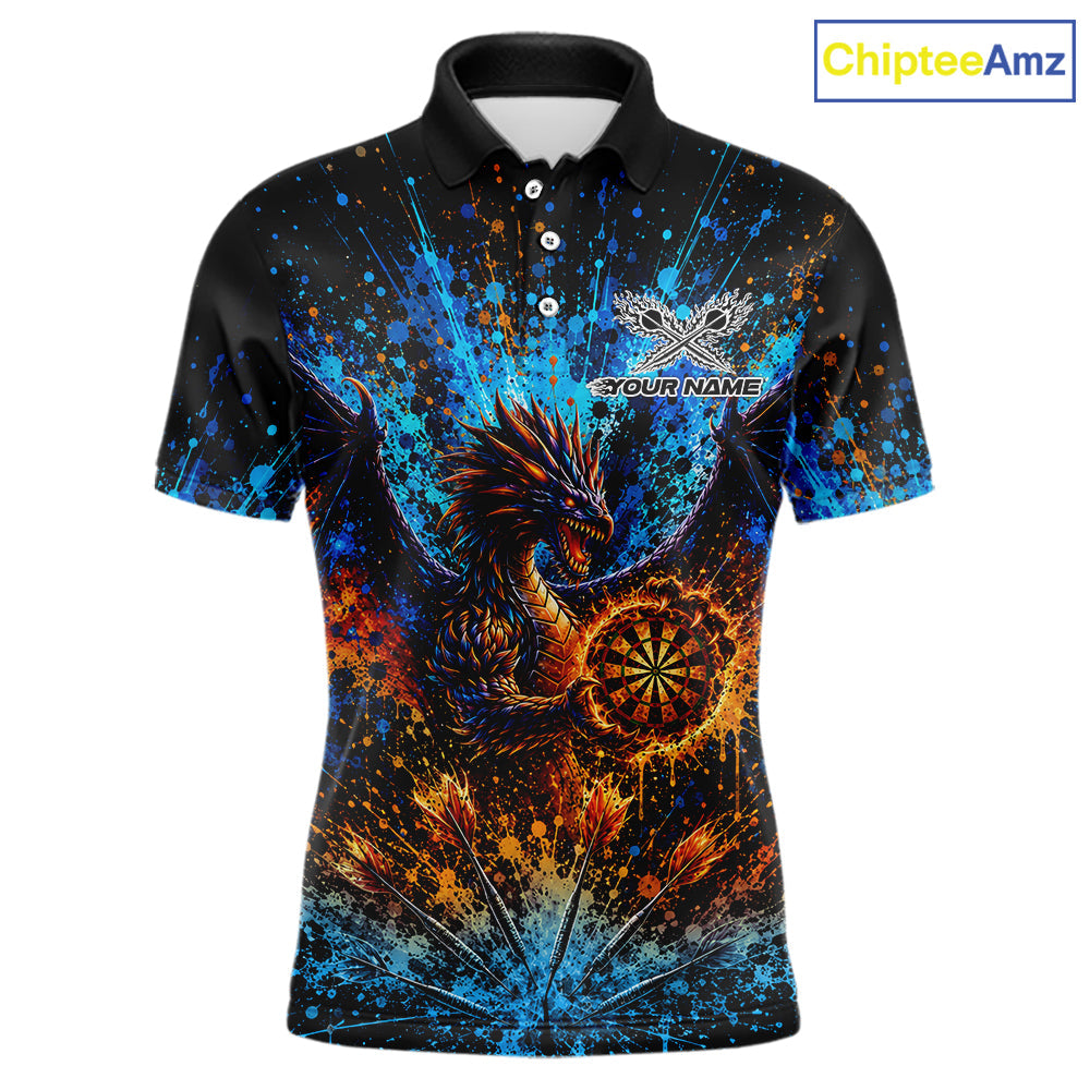 Blue And Orange Splatter Dragon Darts Polo Quarter-Zip Shirts Custom Darts Team Jersey